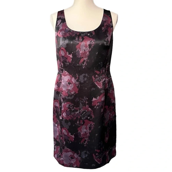 Ann Taylor Black and Purple Floral Sleeveless Sheath Dress Size 8P - Picture 1 of 9